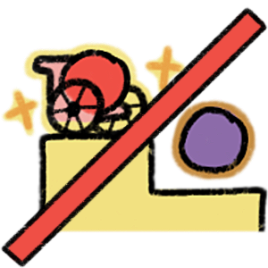  A red blob on a higher pedestal and a purple blob on a lower pedestal. The red blob uses a wheelchair and is outlined in yellow with sparkles. The purple blob does not use a wheelchair and is outlined in bronze